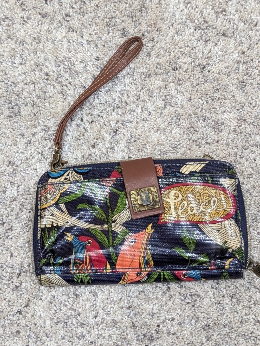Sakroots Wristlet Wallet with Tropical Bird Print - Navy & Multicolor